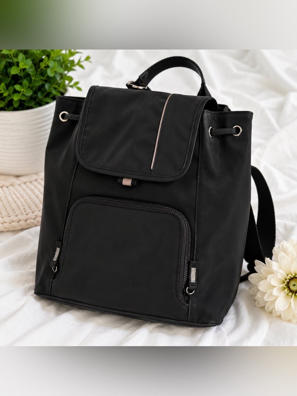 Nine West Black Backpack Tote with Rose Gold Trim